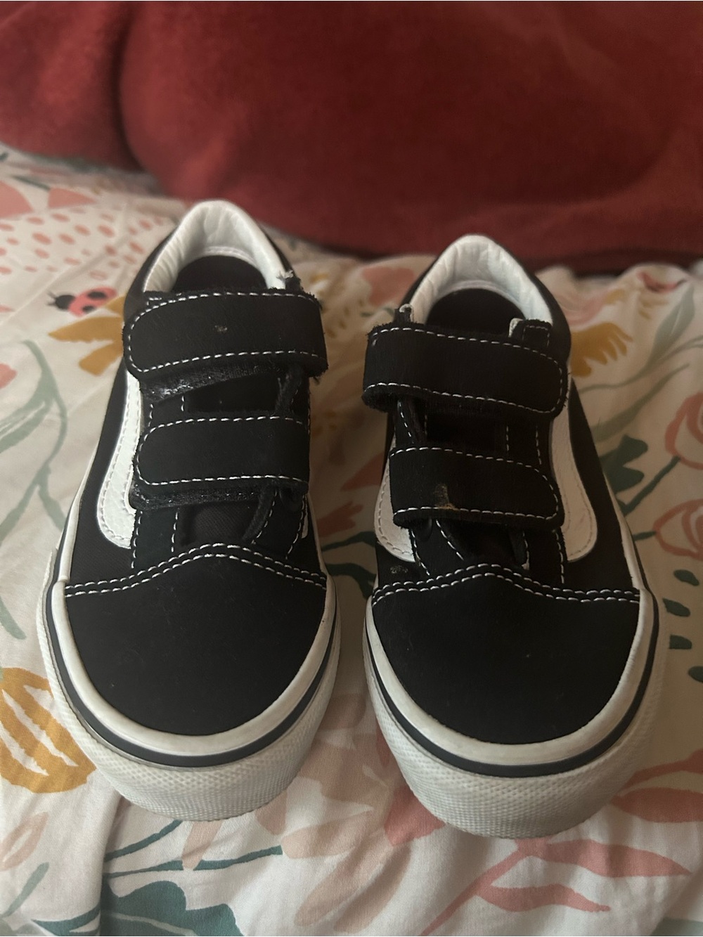 Vans Kids Black and White Velcro Skate Sneakers